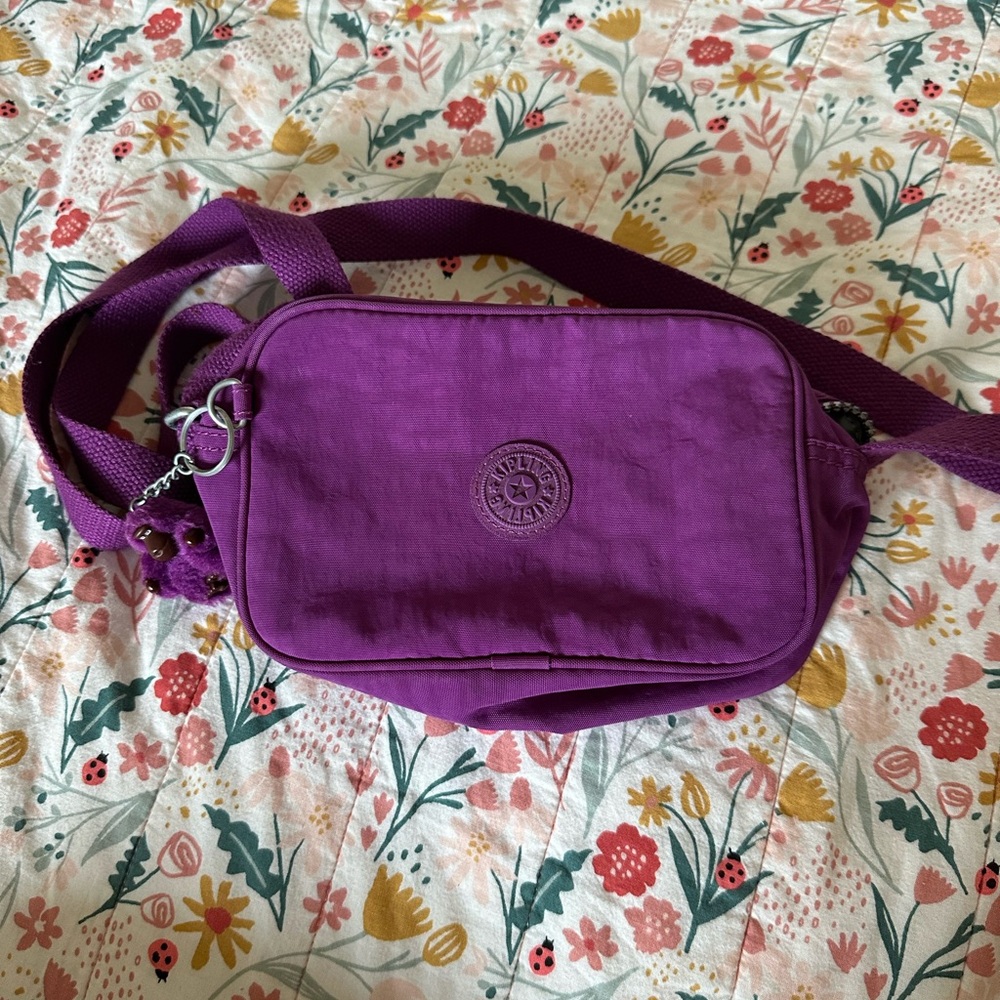 Kipling Purple Crossbody Bag with Adjustable Strap and Durable Nylon